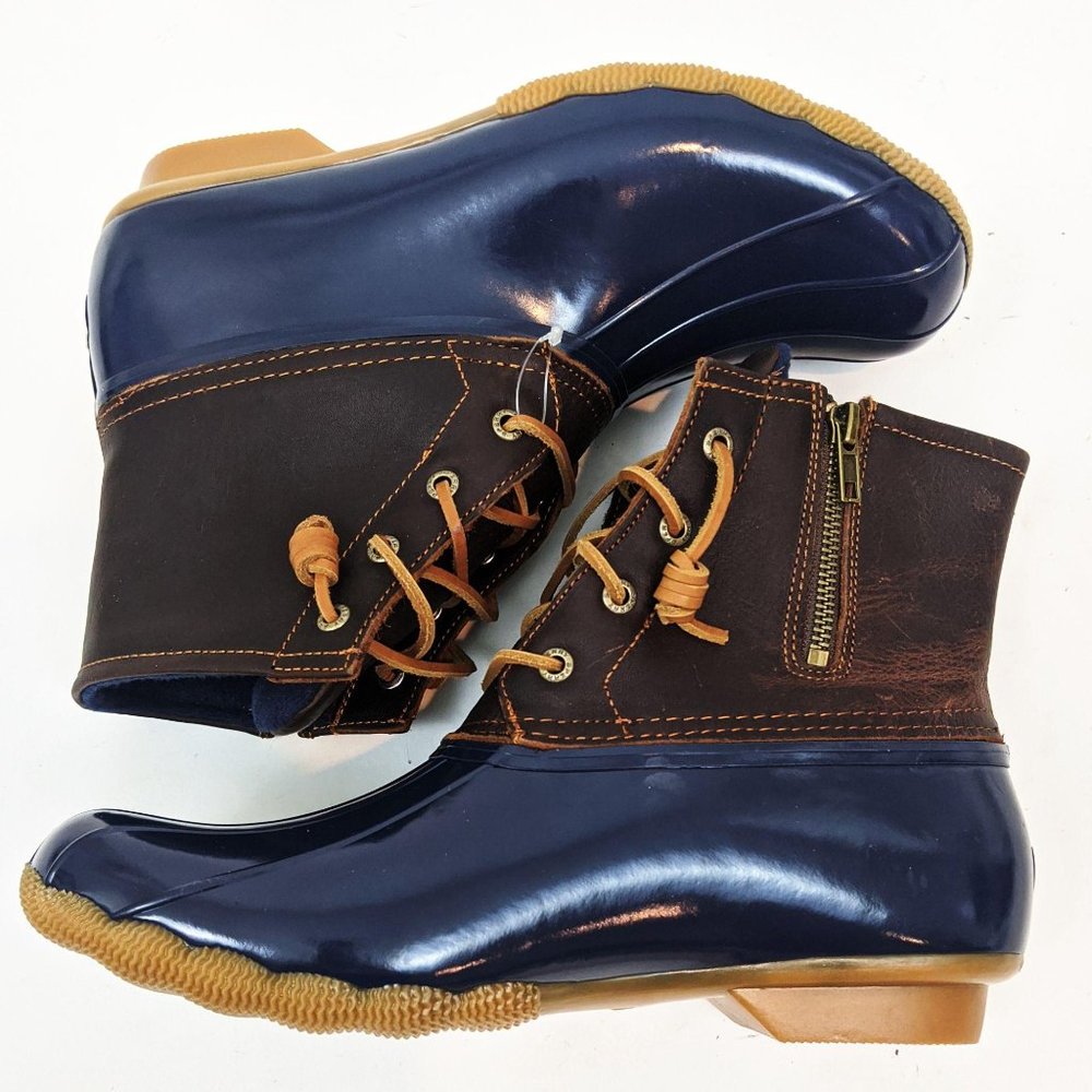 Sperry Saltwater Leather Duck Boots NEW Navy Blue - Picture 6 of 9